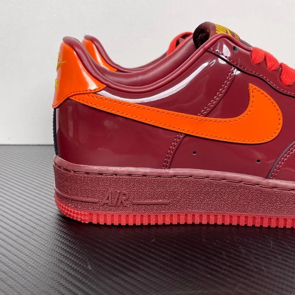 Nike Air Force 1 Low - Patent Leather Dark Team Red Safety Orange,NIKE AIR FORCE,NIKE SHOES