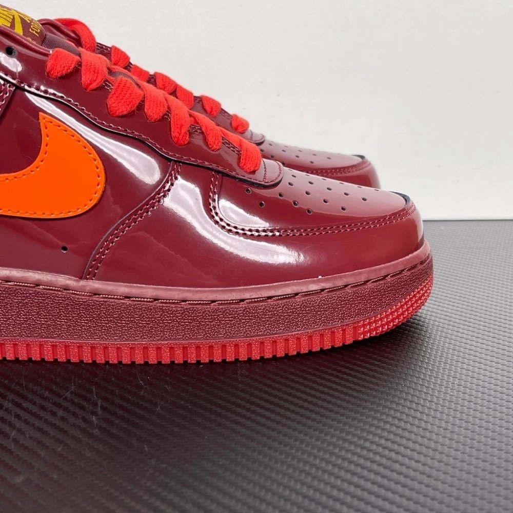 Nike Air Force 1 Low - Patent Leather Dark Team Red Safety Orange,NIKE AIR FORCE,NIKE SHOES
