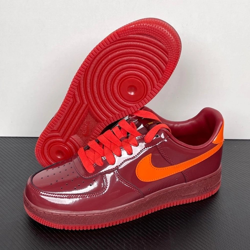 Nike Air Force 1 Low - Patent Leather Dark Team Red Safety Orange,NIKE AIR FORCE,NIKE SHOES
