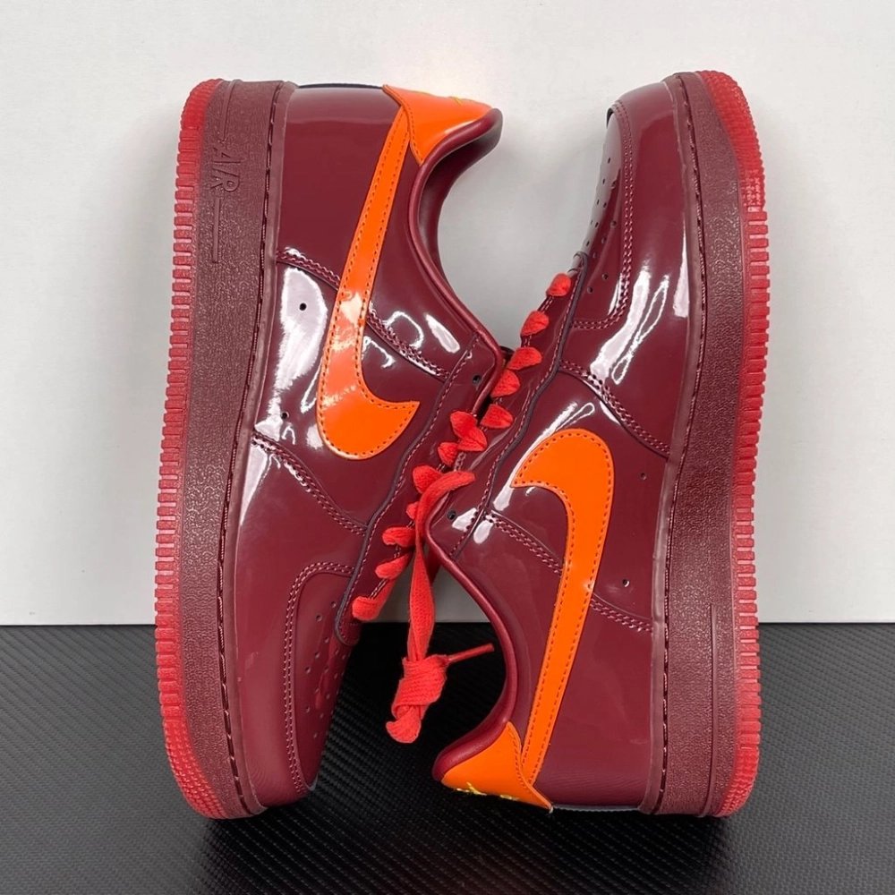 Nike Air Force 1 Low - Patent Leather Dark Team Red Safety Orange,NIKE AIR FORCE,NIKE SHOES