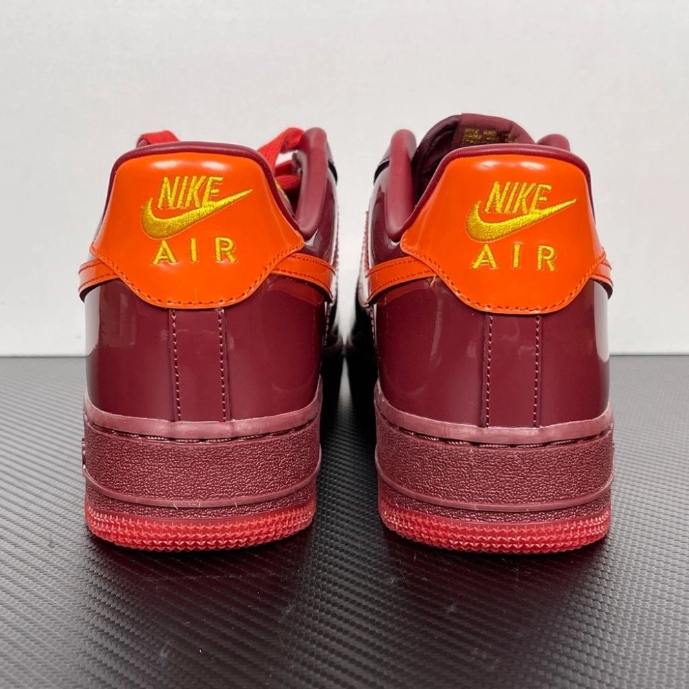 Nike Air Force 1 Low - Patent Leather Dark Team Red Safety Orange,NIKE AIR FORCE,NIKE SHOES