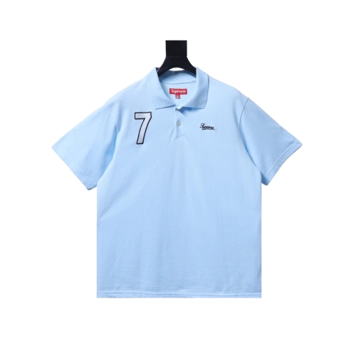 premium reps Supreme 25SS No.7 Script Embroidered Short-Sleeve Polo Shirt Sky Blue sneakers at Shoes Official. Shop iconic style
