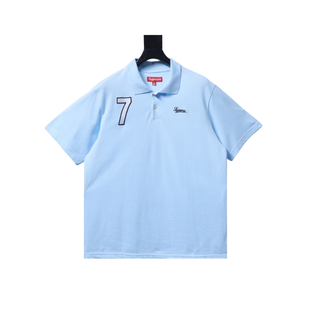 premium reps Supreme 25SS No.7 Script Embroidered Short-Sleeve Polo Shirt Sky Blue sneakers at Shoes Official. Shop iconic style