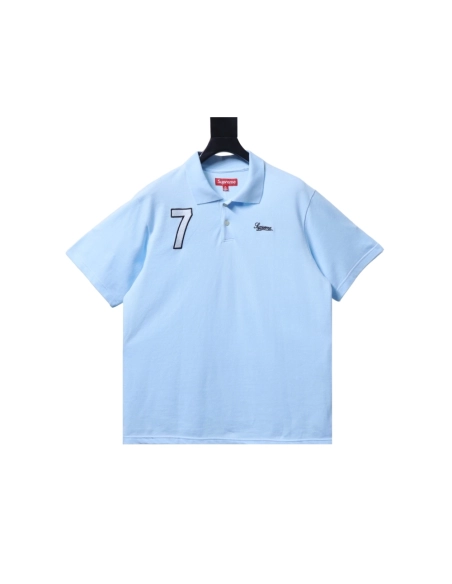 premium reps Supreme 25SS No.7 Script Embroidered Short-Sleeve Polo Shirt Sky Blue sneakers at Shoes Official. Shop iconic style