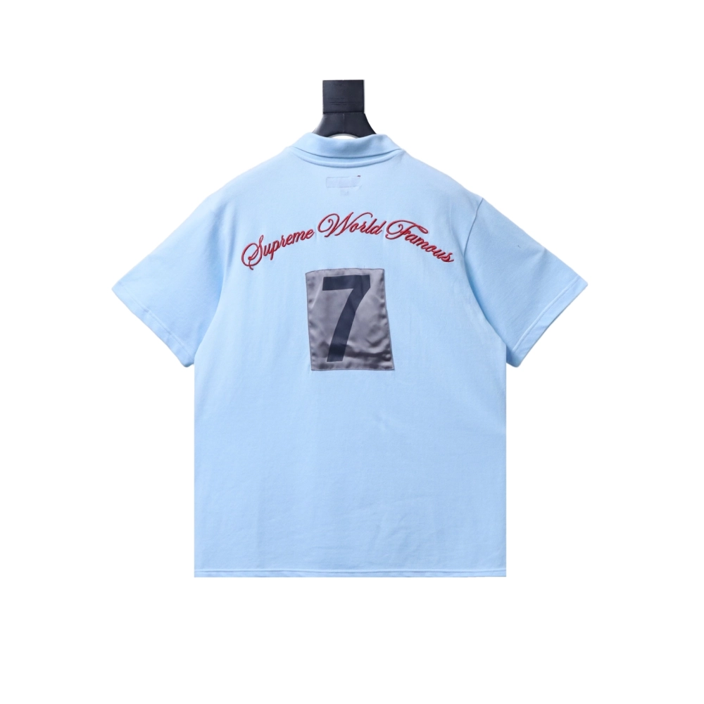 premium reps Supreme 25SS No.7 Script Embroidered Short-Sleeve Polo Shirt Sky Blue sneakers at Shoes Official. Shop iconic style