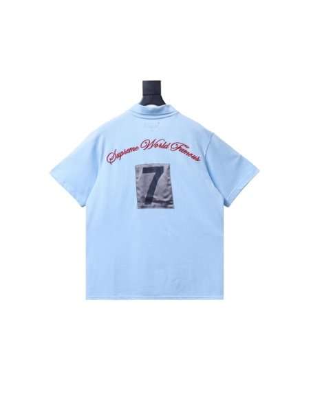 premium reps Supreme 25SS No.7 Script Embroidered Short-Sleeve Polo Shirt Sky Blue sneakers at Shoes Official. Shop iconic style