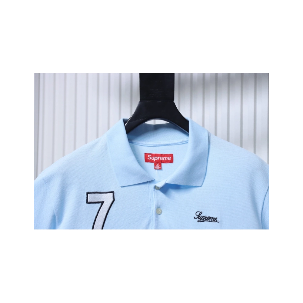 premium reps Supreme 25SS No.7 Script Embroidered Short-Sleeve Polo Shirt Sky Blue sneakers at Shoes Official. Shop iconic style