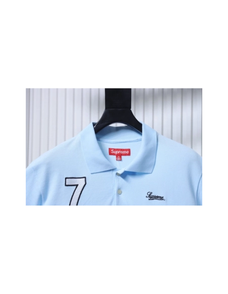 premium reps Supreme 25SS No.7 Script Embroidered Short-Sleeve Polo Shirt Sky Blue sneakers at Shoes Official. Shop iconic style