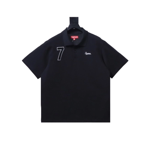 premium reps Supreme 25SS No.7 Script Embroidered Short-Sleeve Polo Shirt Black sneakers at Shoes Official. Shop iconic styles f