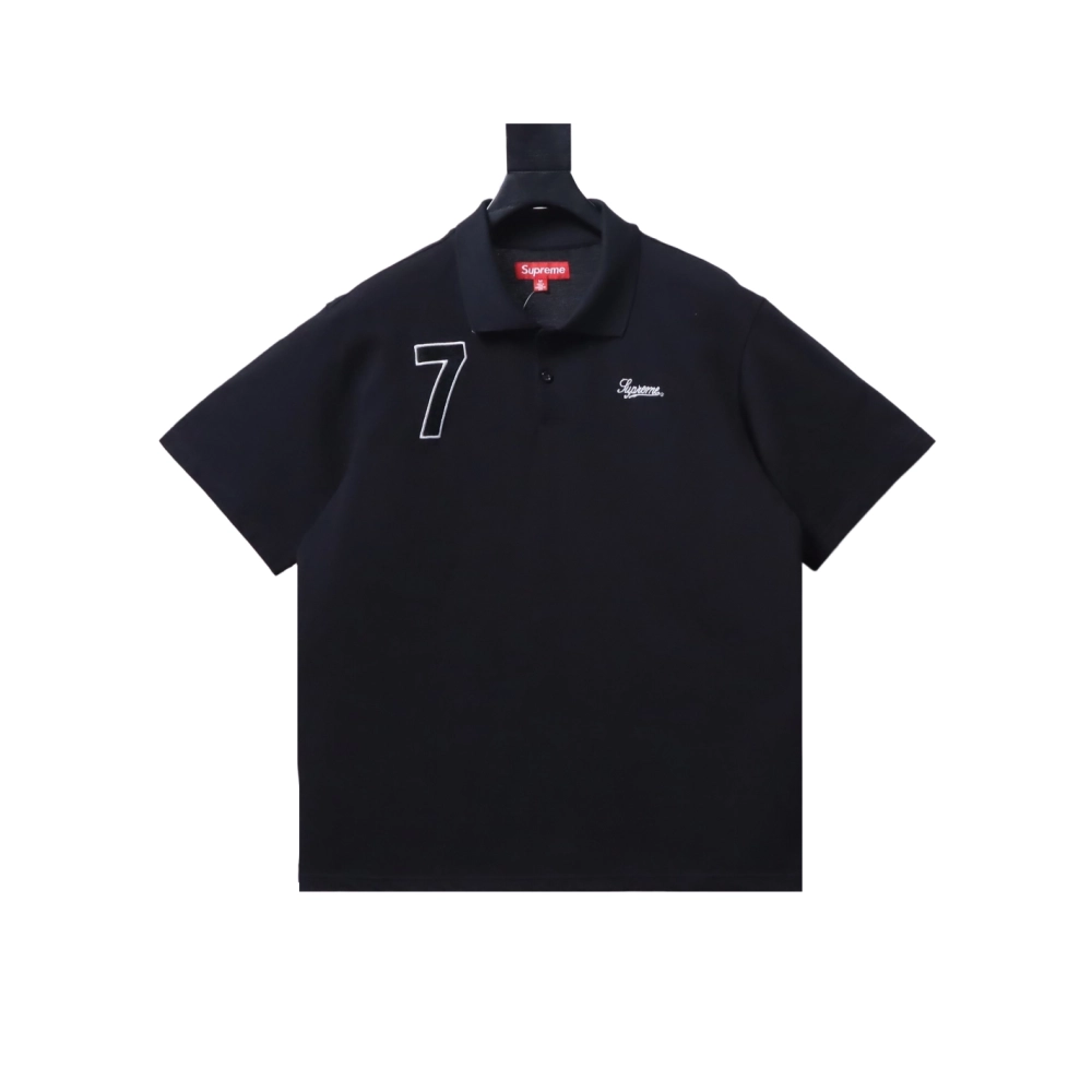 premium reps Supreme 25SS No.7 Script Embroidered Short-Sleeve Polo Shirt Black sneakers at Shoes Official. Shop iconic styles f