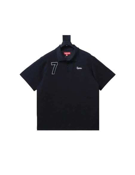 premium reps Supreme 25SS No.7 Script Embroidered Short-Sleeve Polo Shirt Black sneakers at Shoes Official. Shop iconic styles f