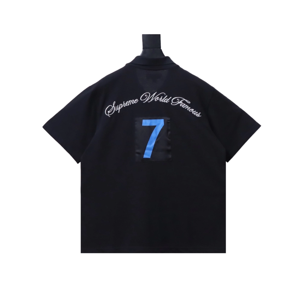 premium reps Supreme 25SS No.7 Script Embroidered Short-Sleeve Polo Shirt Black sneakers at Shoes Official. Shop iconic styles f