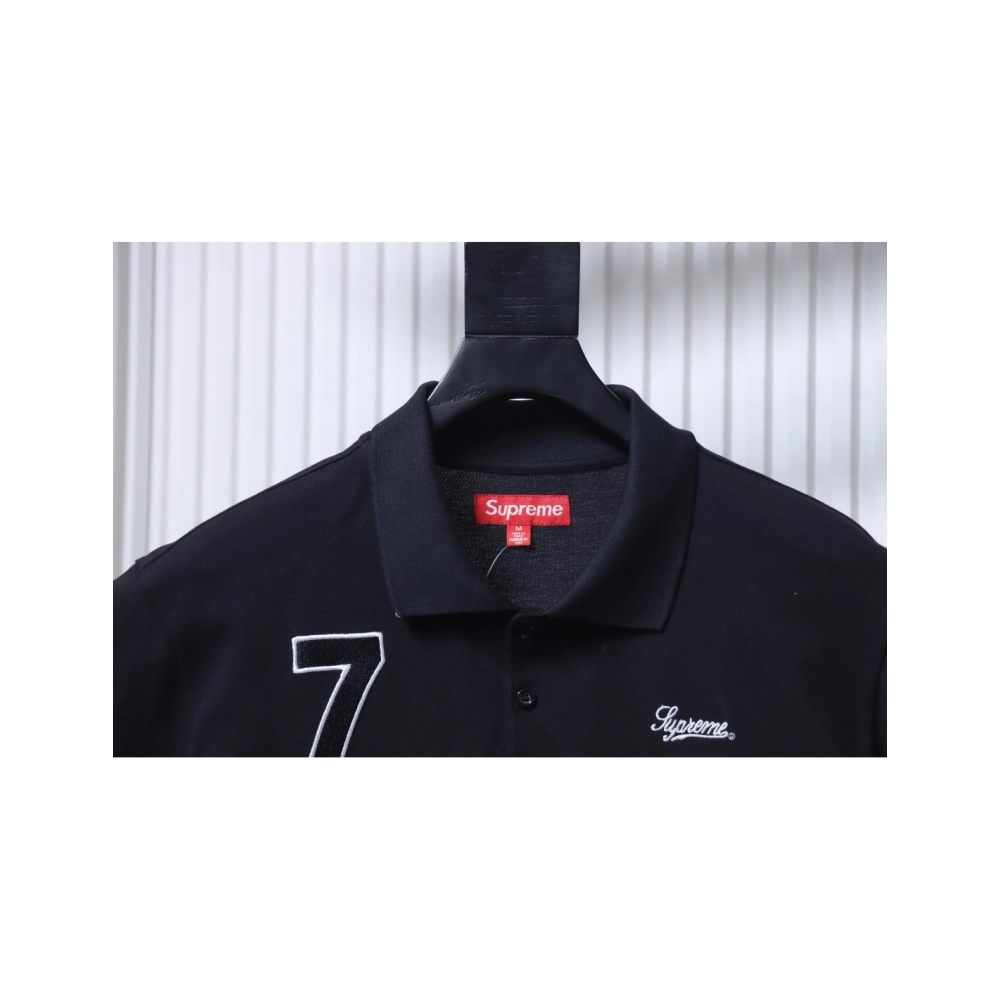 premium reps Supreme 25SS No.7 Script Embroidered Short-Sleeve Polo Shirt Black sneakers at Shoes Official. Shop iconic styles f