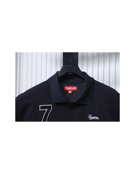 premium reps Supreme 25SS No.7 Script Embroidered Short-Sleeve Polo Shirt Black sneakers at Shoes Official. Shop iconic styles f
