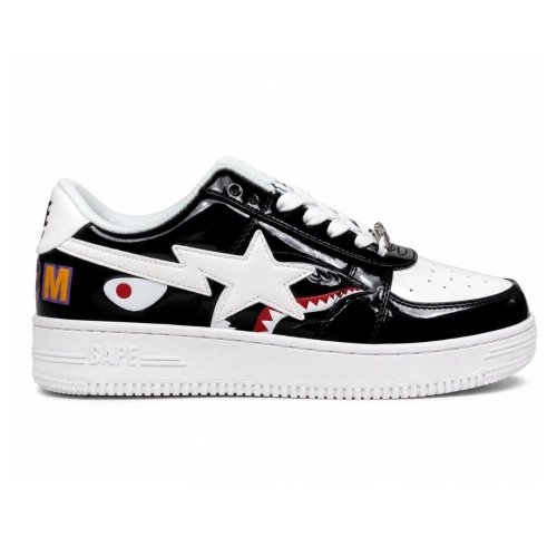 A Bathing Ape BAPE Bapesta Low Shark - White / Black 1G80-191-009 , Premium SneakersStreetwear , Worldwide Shipping