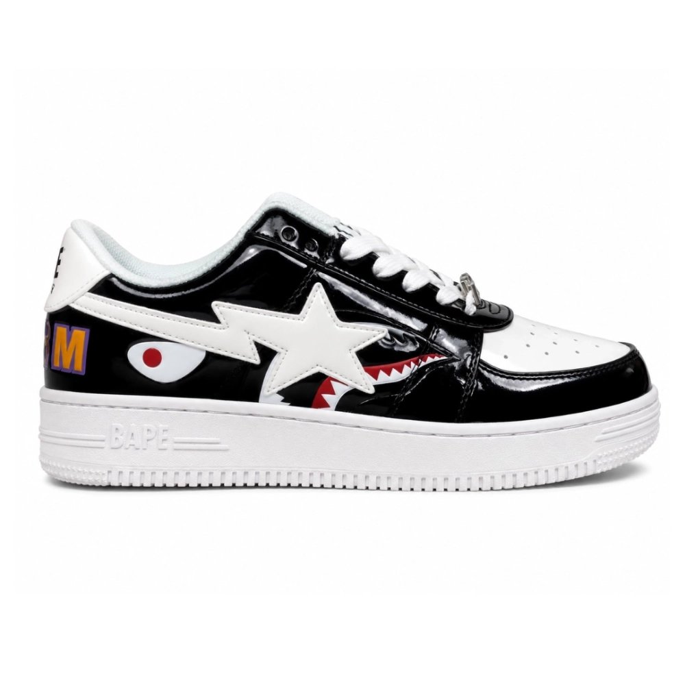 A Bathing Ape BAPE Bapesta Low Shark - White / Black 1G80-191-009 , Premium SneakersStreetwear , Worldwide Shipping