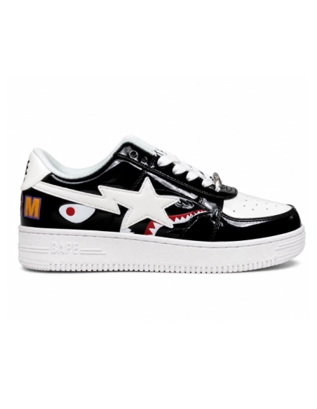 A Bathing Ape BAPE Bapesta Low Shark - White / Black 1G80-191-009 , Premium SneakersStreetwear , Worldwide Shipping