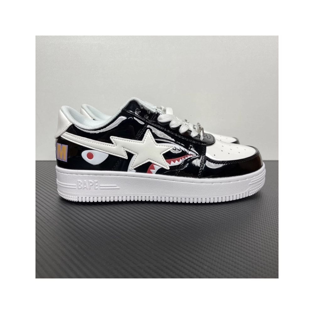 A Bathing Ape BAPE Bapesta Low Shark - White / Black 1G80-191-009 , Premium SneakersStreetwear , Worldwide Shipping
