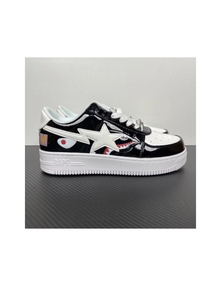 A Bathing Ape BAPE Bapesta Low Shark - White / Black 1G80-191-009 , Premium SneakersStreetwear , Worldwide Shipping