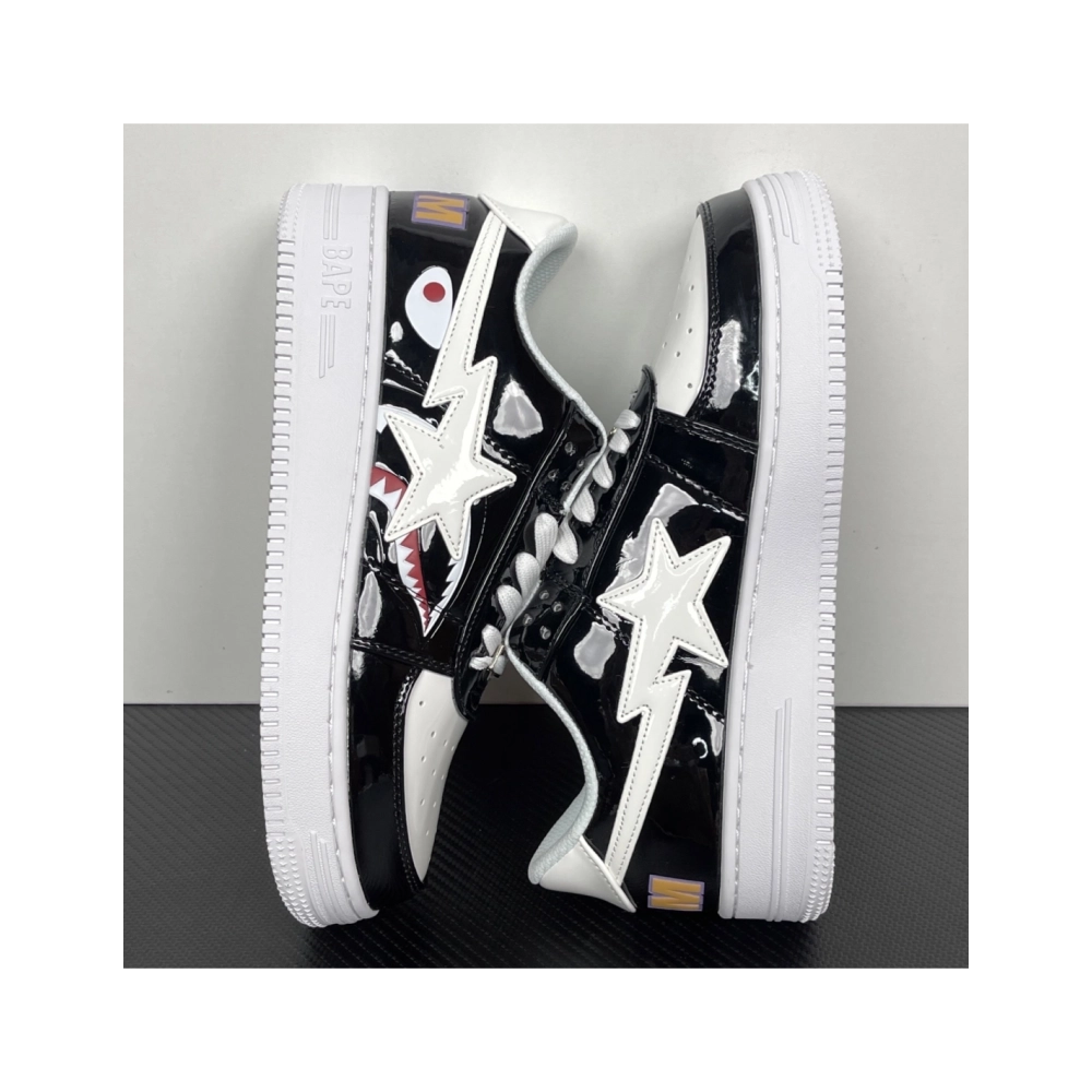 A Bathing Ape BAPE Bapesta Low Shark - White / Black 1G80-191-009 , Premium SneakersStreetwear , Worldwide Shipping