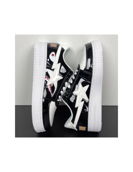 A Bathing Ape BAPE Bapesta Low Shark - White / Black 1G80-191-009 , Premium SneakersStreetwear , Worldwide Shipping