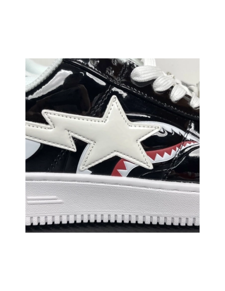 A Bathing Ape BAPE Bapesta Low Shark - White / Black 1G80-191-009 , Premium SneakersStreetwear , Worldwide Shipping
