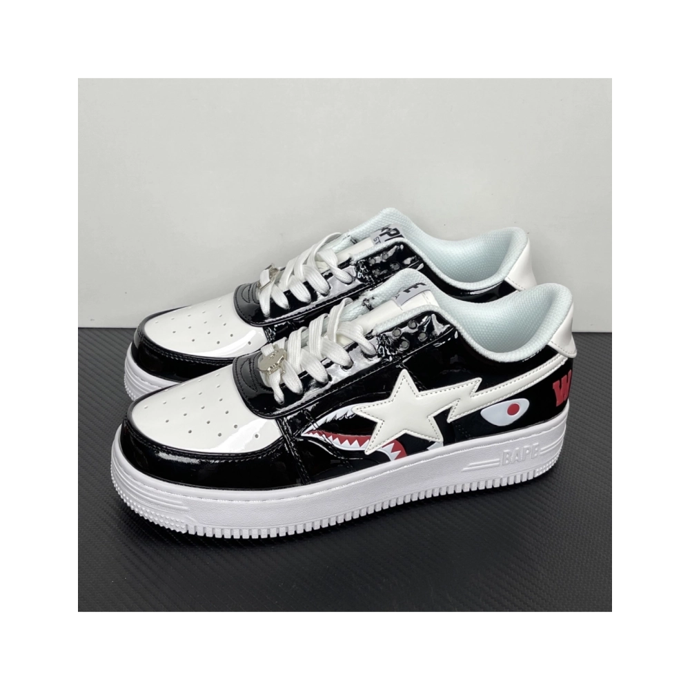 A Bathing Ape BAPE Bapesta Low Shark - White / Black 1G80-191-009 , Premium SneakersStreetwear , Worldwide Shipping