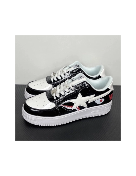 A Bathing Ape BAPE Bapesta Low Shark - White / Black 1G80-191-009 , Premium SneakersStreetwear , Worldwide Shipping