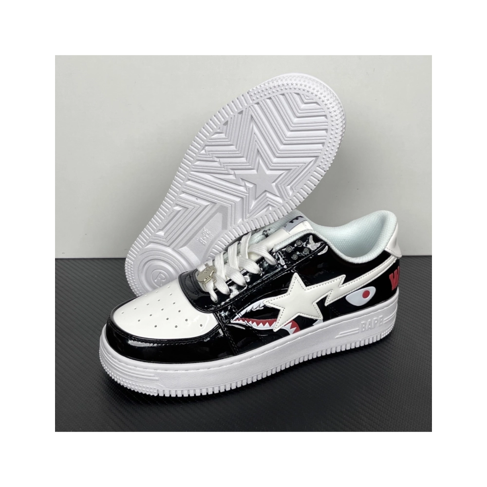 A Bathing Ape BAPE Bapesta Low Shark - White / Black 1G80-191-009 , Premium SneakersStreetwear , Worldwide Shipping