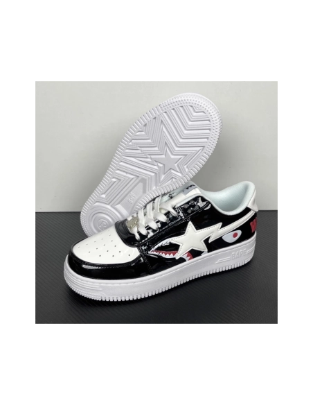 A Bathing Ape BAPE Bapesta Low Shark - White / Black 1G80-191-009 , Premium SneakersStreetwear , Worldwide Shipping