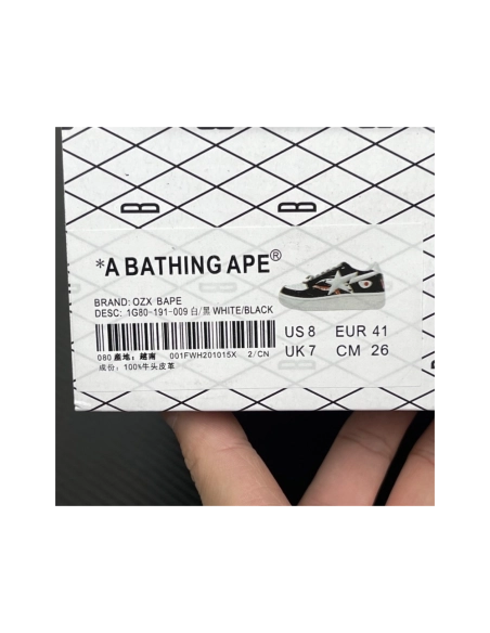 A Bathing Ape BAPE Bapesta Low Shark - White / Black 1G80-191-009 , Premium SneakersStreetwear , Worldwide Shipping