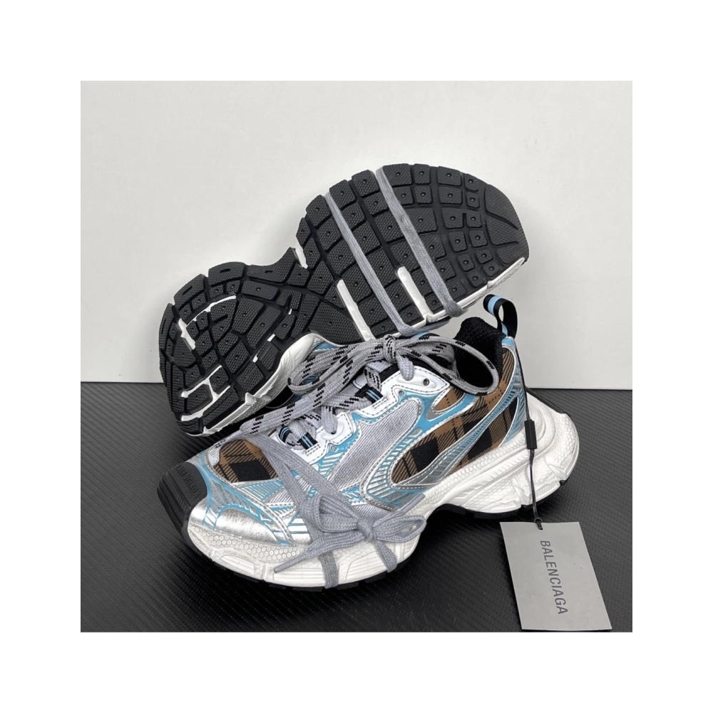 Balenciaga 3XL Sneaker - Check Pattern Blue/Brown/Black 734731 W3XMM 4210 , Premium SneakersStreetwear , Worldwide Shipping