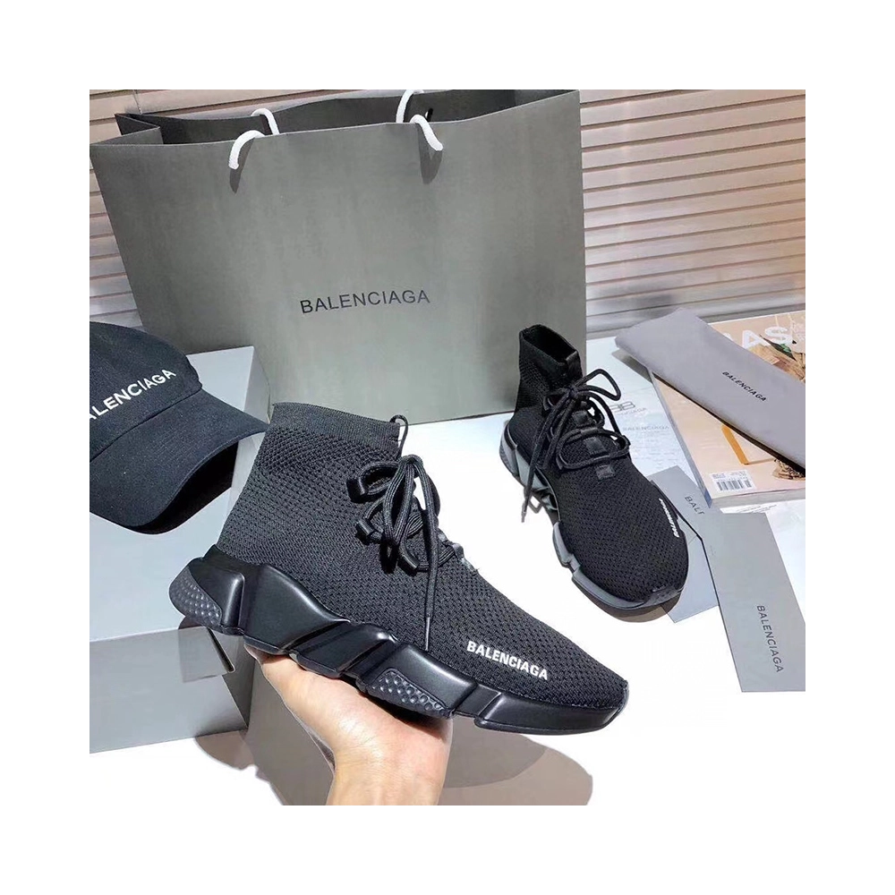 BALENCIAGA SPEED LACEUP RECYCLED KNIT TRAINERS IN BLACK,BALENCIAGA SPEED,BALENCIAGA