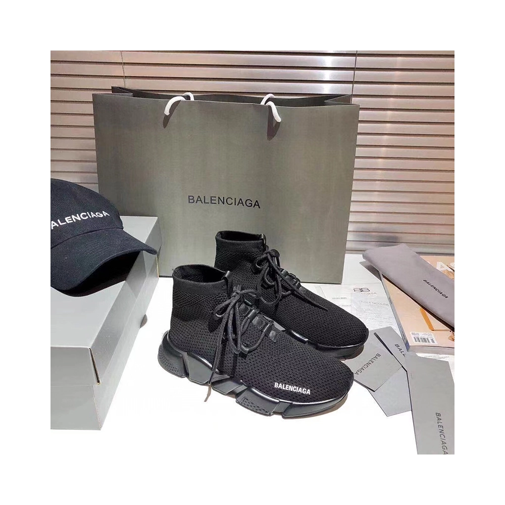BALENCIAGA SPEED LACEUP RECYCLED KNIT TRAINERS IN BLACK,BALENCIAGA SPEED,BALENCIAGA