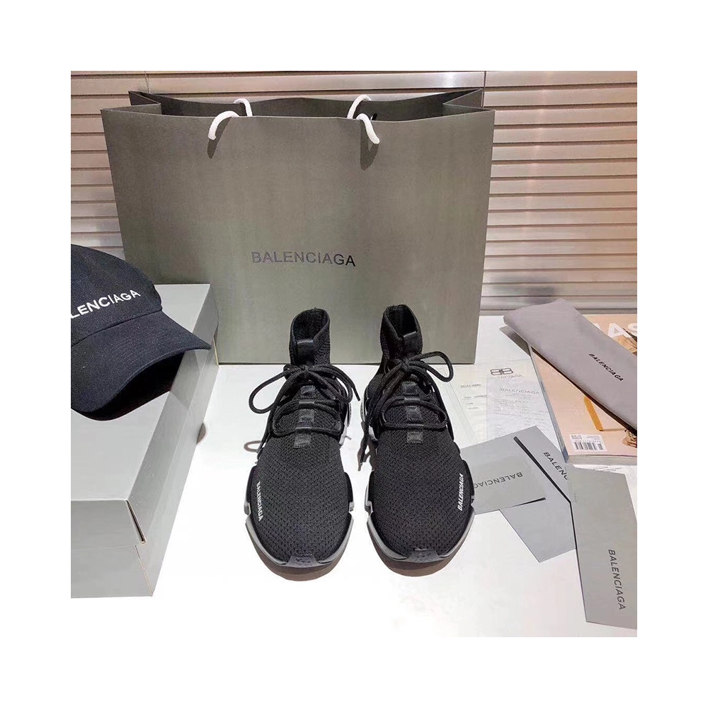 BALENCIAGA SPEED LACEUP RECYCLED KNIT TRAINERS IN BLACK,BALENCIAGA SPEED,BALENCIAGA