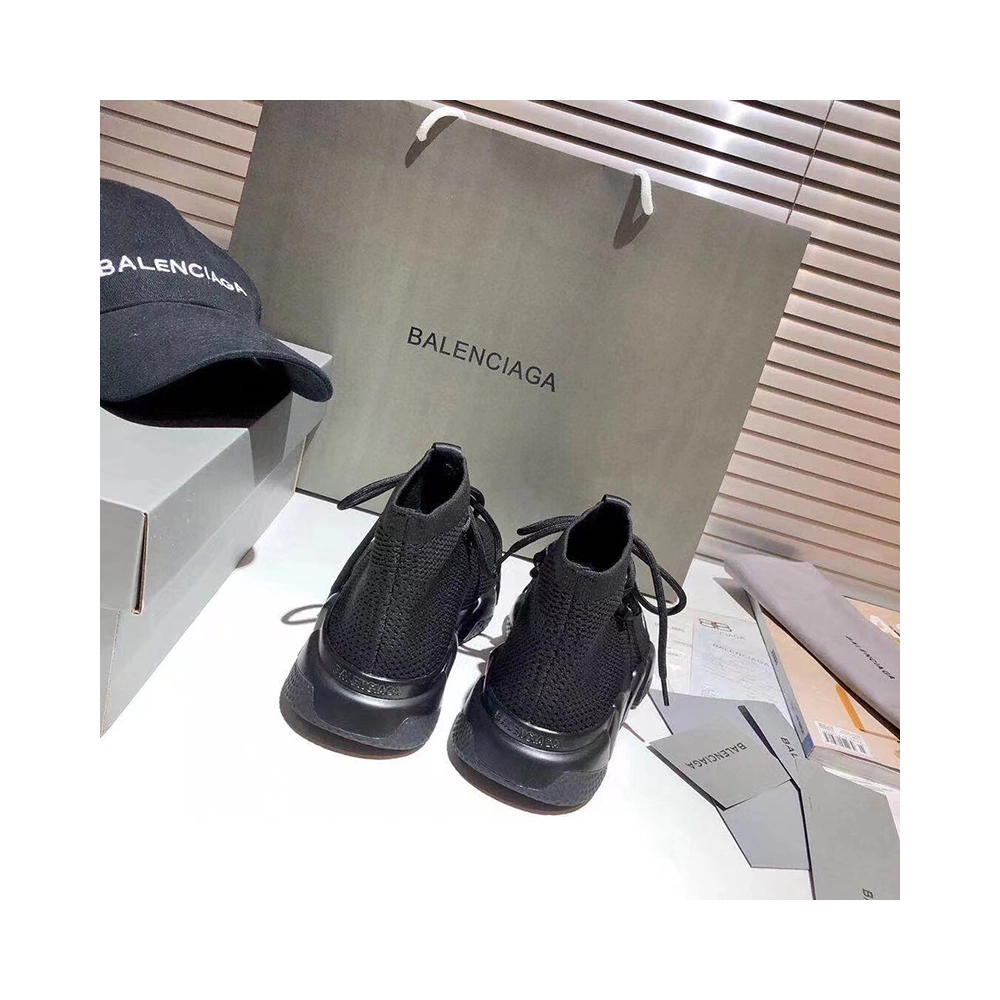 BALENCIAGA SPEED LACEUP RECYCLED KNIT TRAINERS IN BLACK,BALENCIAGA SPEED,BALENCIAGA
