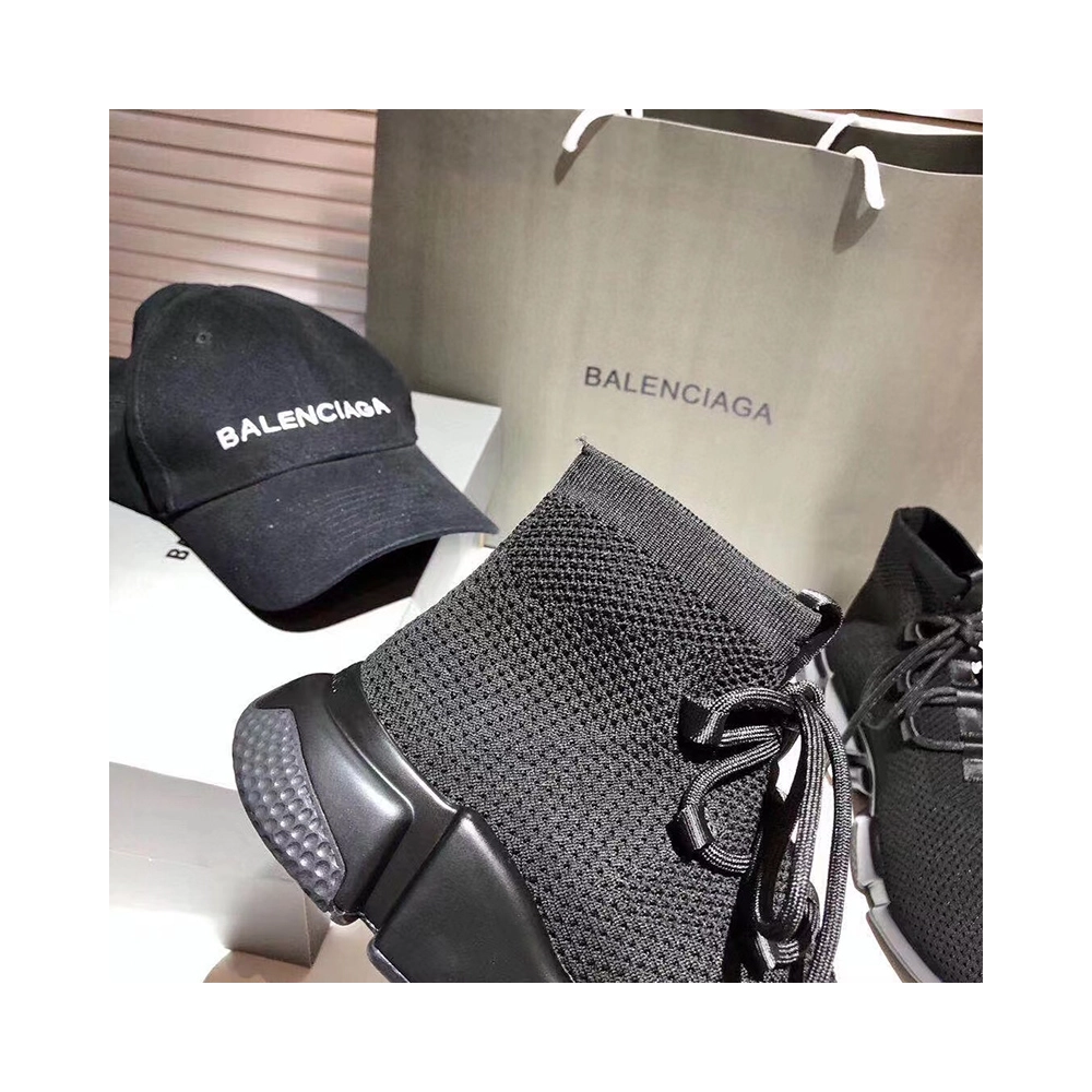 BALENCIAGA SPEED LACEUP RECYCLED KNIT TRAINERS IN BLACK,BALENCIAGA SPEED,BALENCIAGA