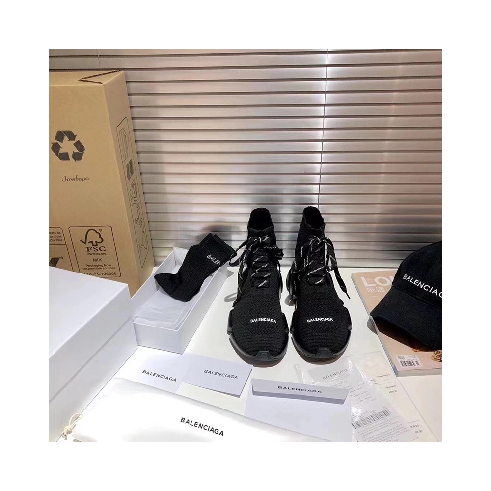 Balenciaga Speed 2.0 LaceUp Trainers in black recycled knit,BALENCIAGA SPEED,BALENCIAGA