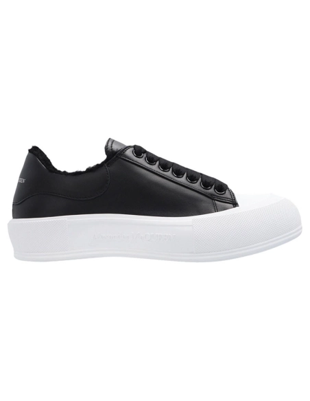 Alexander McQueen Wmns Deck LaceUp Plimsoll Black White Shearling,ALEXANDER MCQUEEN,Other Brand Reps Sneakers