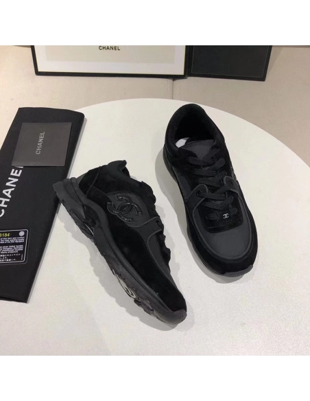 Chanel Low Top Trainer CC Triple Black Suede,CHANEL SNEAKERS,Other Brand Reps Sneakers