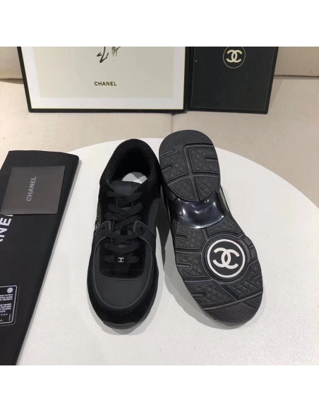 Chanel Low Top Trainer CC Triple Black Suede,CHANEL SNEAKERS,Other Brand Reps Sneakers