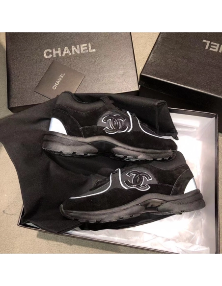 Chanel Low Top Trainer CC Triple Black Suede,CHANEL SNEAKERS,Other Brand Reps Sneakers