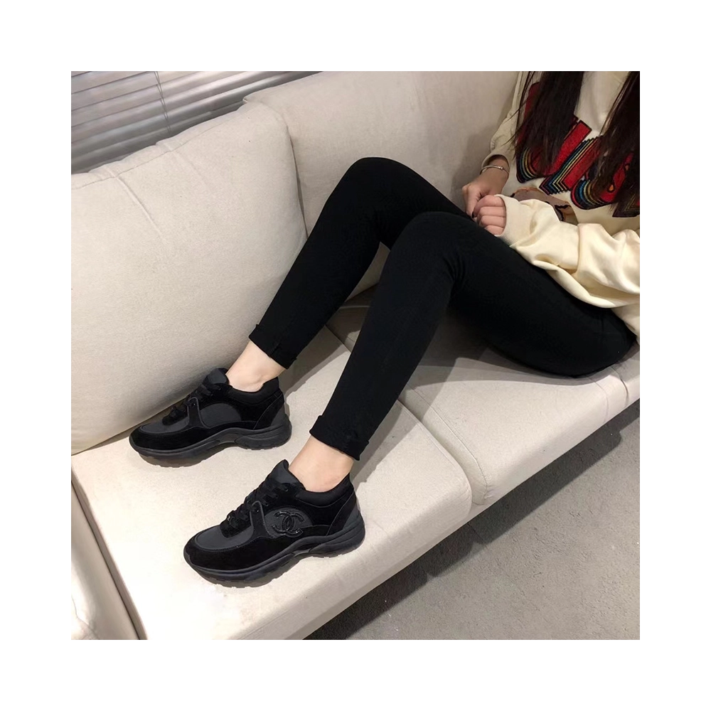 Chanel Low Top Trainer CC Triple Black Suede,CHANEL SNEAKERS,Other Brand Reps Sneakers