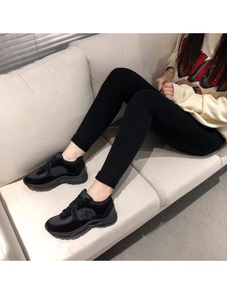 Chanel Low Top Trainer CC Triple Black Suede,CHANEL SNEAKERS,Other Brand Reps Sneakers