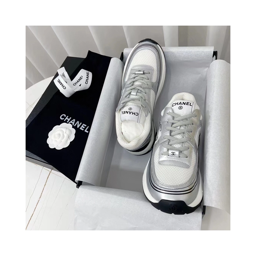 Chanel Wmns CC Logo Sneaker White Silver,CHANEL SNEAKERS,Other Brand Reps Sneakers