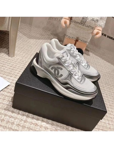 Chanel CC Logo Sneaker White Silver,CHANEL SNEAKERS,Other Brand Reps Sneakers