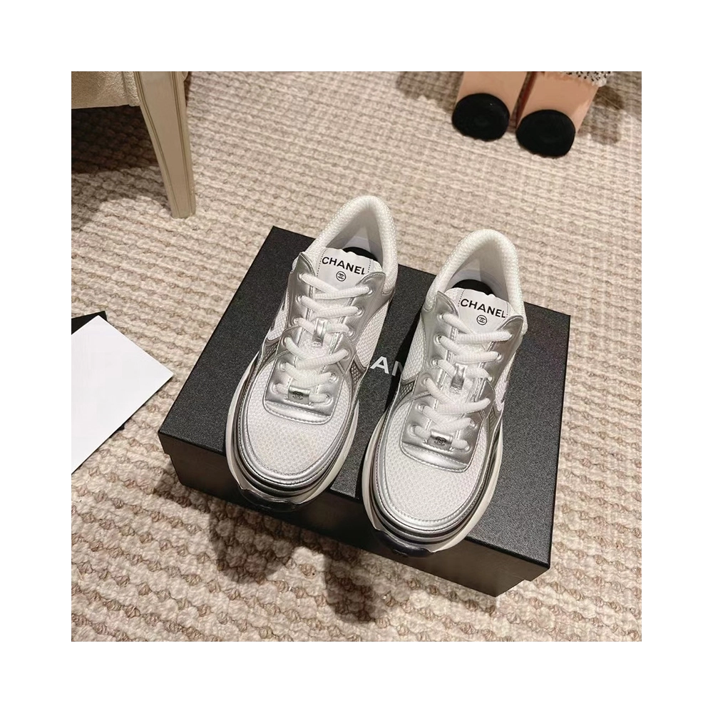 Chanel CC Logo Sneaker White Silver,CHANEL SNEAKERS,Other Brand Reps Sneakers