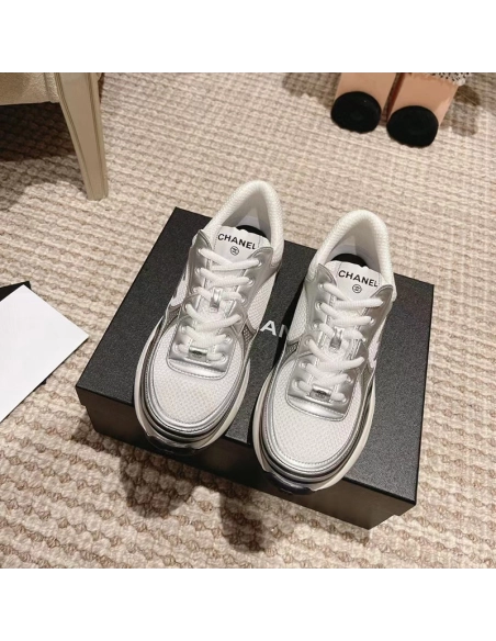 Chanel CC Logo Sneaker White Silver,CHANEL SNEAKERS,Other Brand Reps Sneakers