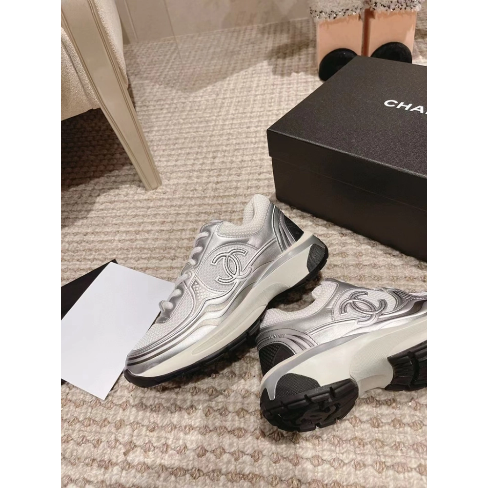 Chanel CC Logo Sneaker White Silver,CHANEL SNEAKERS,Other Brand Reps Sneakers