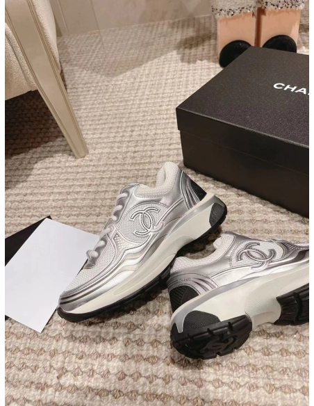 Chanel CC Logo Sneaker White Silver,CHANEL SNEAKERS,Other Brand Reps Sneakers
